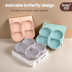 Dommy Butterfly Silicone Suction Divided Plate - 4-Section, BPA-Free, Chemical-Free, Dishwasher Safe, Fun & Colorful Design for Toddlers 1PCS Play Food Tableware