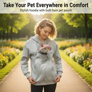 Outdoor Kitchen Pet Carrier Hoodie – Unisex Oversized Sweatshirt with Giant Zippered Pocket for Cats & Small Dogs, Soft Stretchy Long Sleeve for Hiking, Walking, Travel