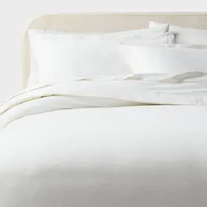 Full/Queen Casual Textured Cotton Duvet Cover and Sham Set White - Threshold