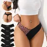 5 pieces of seamless V-shaped sexy women's panties, seamless skin-friendly soft comfortable women's briefs, sexy women's lingerie underwear, low-rise leopard print thongs, Soft Comfy Panties, Slim Fitting Underwear
