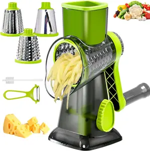 Cheese Grater with Handle, Multifunctional Manual Rotary Cheese Grater - Cheese Shredder Easily Chop Carrots, Potatoes, Vegetables and Fruits and Easy to Clean(Green)