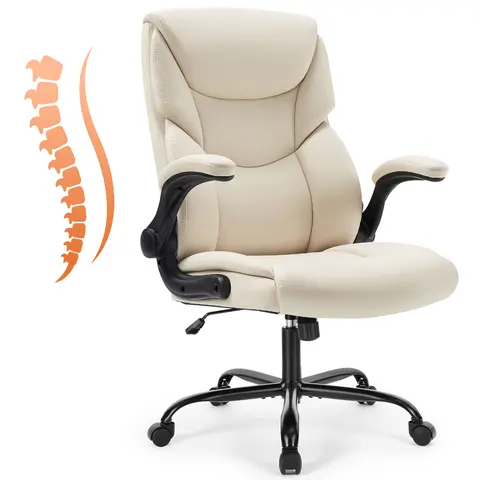 Sweetcrispy Black Executive Swivel Computer Chair - PU Leather Ergonomic Office Chair for Adults Up to 300 lbs, Adjustable with Armrests, Lumbar Relief, Durable Nylon Base, Silent Rolling Wheels, Assembly Required
