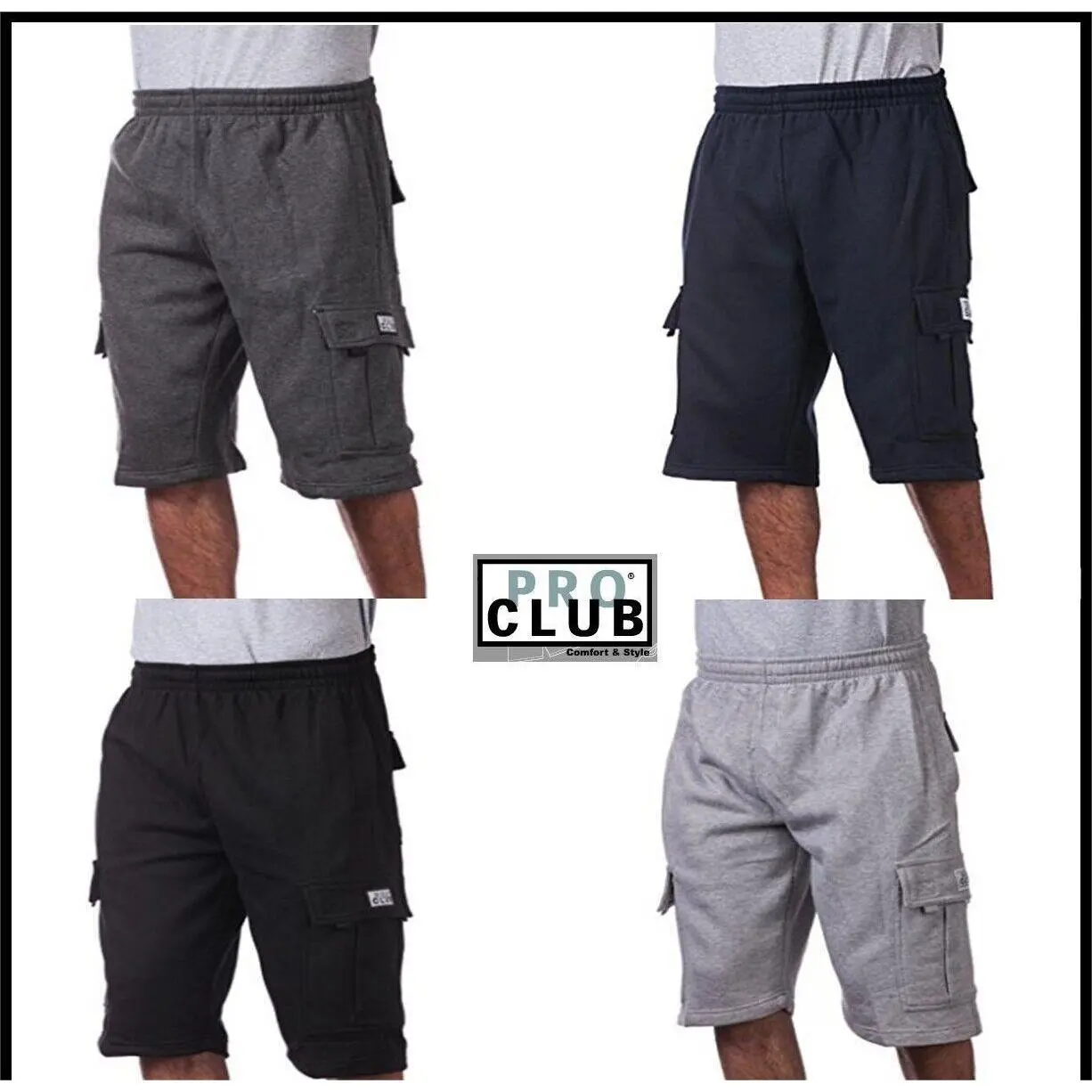 SHORTS Pro Cub  Men's  Cargo Sweat Shorts 6 Pockets Fleece Hip Hop SHORTS Casual Sweat shorts Cotton Casual plain Menswear Original Polyester Utility Elastic Relaxed Fit Fabric Beige