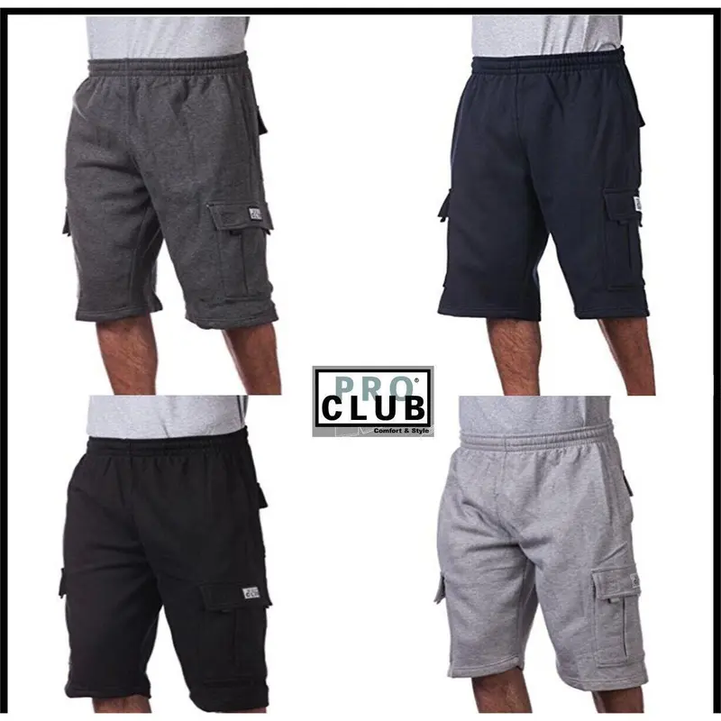 Pro Club Men's Original Plain Cargo Sweat Shorts - 6 Pockets, Fleece Cotton-Polyester Fabric, Elastic Relaxed Fit, Cold Wash, Do Not Dry Clean, Beige Utility, Halloween Style, S, 2X