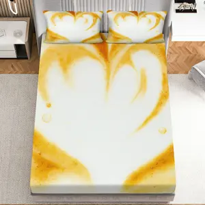 3Pcs Heart Romance Passion Fitted sheet Three Piece Set (1*Fitted Sheet+2*Pillowcases, Coreless), Valentine's Day theme, Love Printed Bedding Set, Mattress protector Soft, Breathable