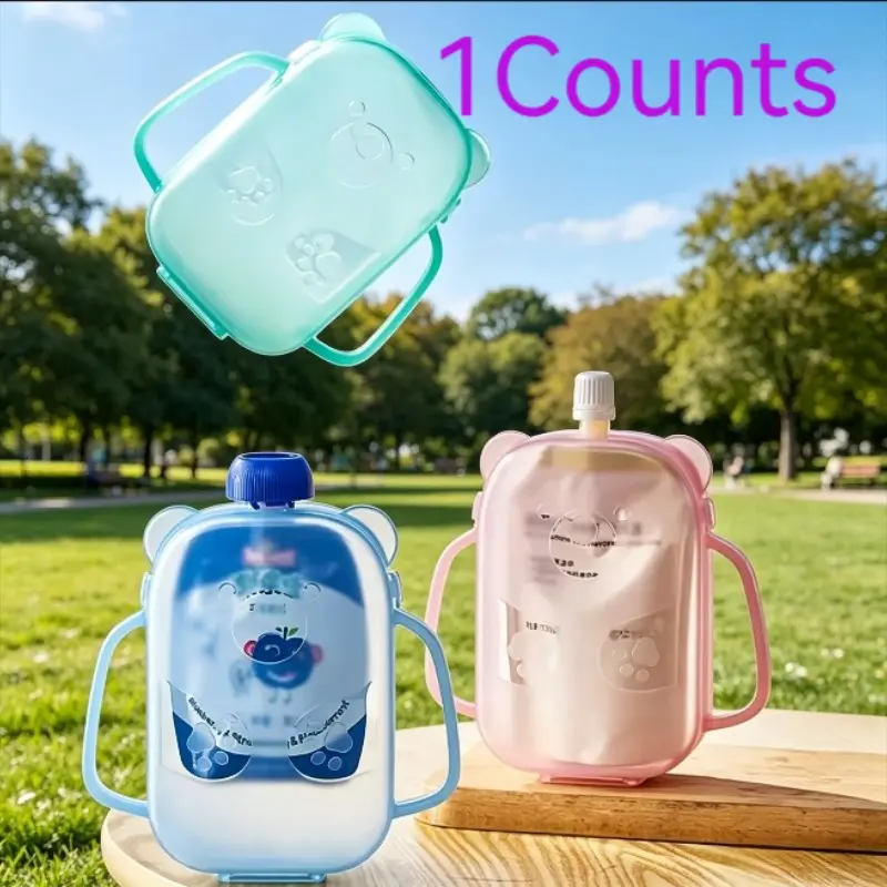 1pc leak-proof baby food storage bag with handle, anti-squeeze design, suitable for toddlers to eat independently, reusable squeeze-proof yogurt bag, essential item for toddlers