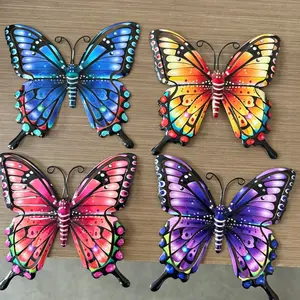 4-piece set of 3D color metal butterfly wall decoration - suitable for gardens, terraces, living rooms, bedrooms, balconies - No electricity required, outdoor fence decoration, ideal gift for families and friends
