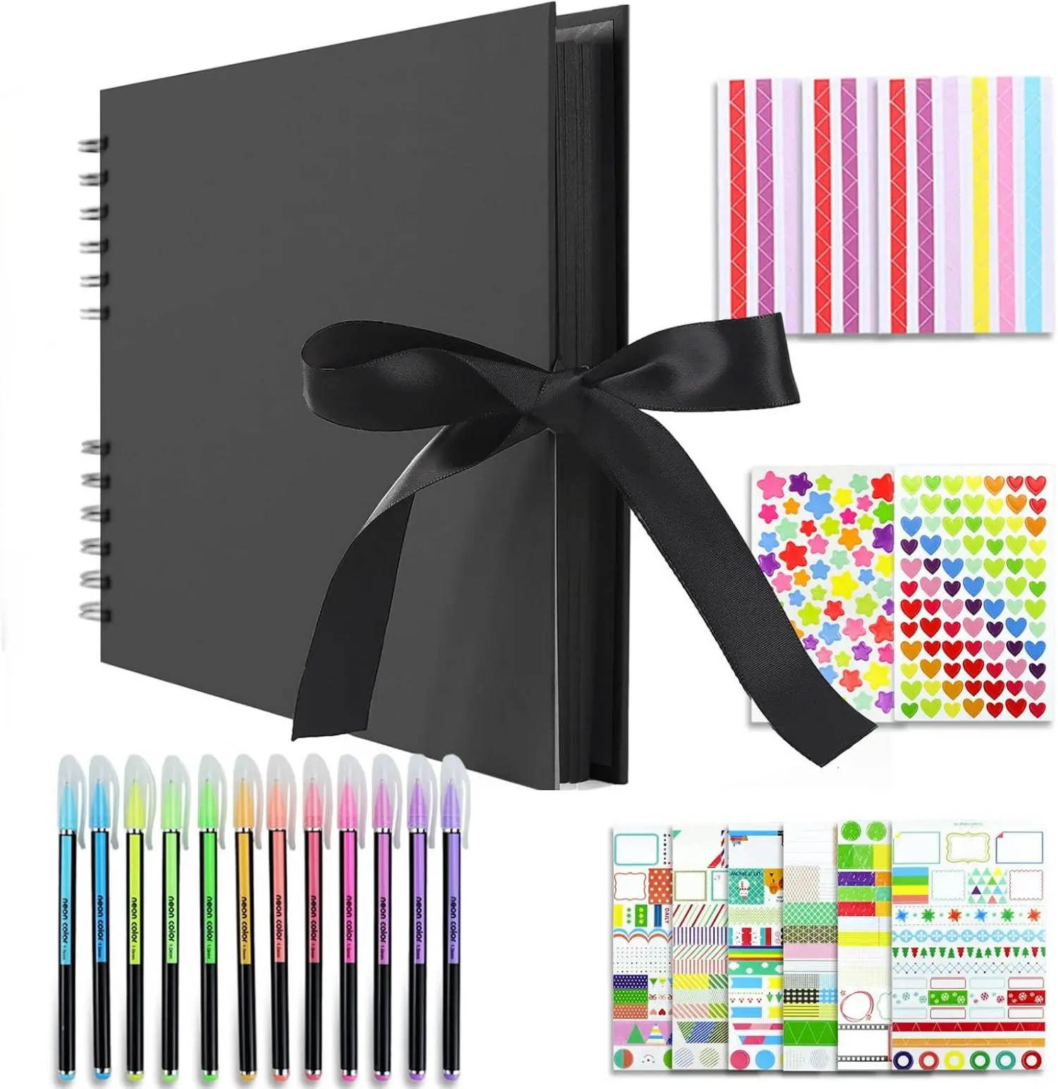 Scrapbook Album 80 Pages 11.8x8.2 Inch Black | Kraft Paper, DIY Photo Album with Accessories, Memory Book, Wedding Birthday Travel Valentine