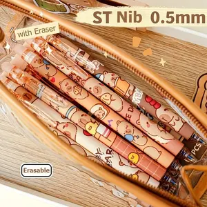 Cartoon Capybara Pattern Erasable Gel Pen, 3/6/12pcs Rollerball Pen Set, Retractable Writing Pen, Smooth Writing Pen for Office School Student Writing Stationery