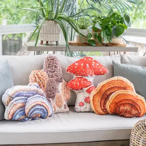 FOUR REALISTIC MUSHROOM THROW PILLOWS NATURE DECOR