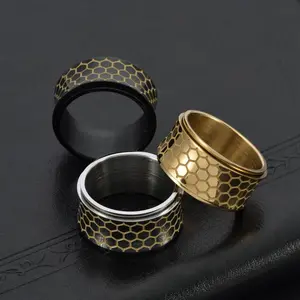 Honeycomb Night Glow Rotating Ring Titanium Steel Atmosphere Men's Personalized Ring Wearing Jewelry