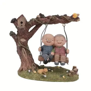 A creative resin craft desktop ornament for elderly couples—handcrafted home decor statue, romantic grandparent figurine, decorative piece, and gift
