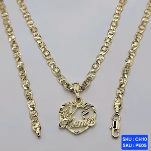 #1 MAMA Necklace 14k color Pendant , Chain  14k color 24 inches 5mm wide Laminated gold #1 MAMA. SKU : CH10 SKU : PE05