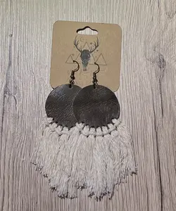 Basic Boho Macrame Leather Earrings - Handmade
