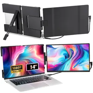 VEVOR Portable Laptop Screen Extender, 14 FHD 1080P IPS Triple Extended Monitor for 13-17 Laptop, Swivel Portable Monitor USB-C/USB-A/Mini HDMI Port, Compatible with Mac/Wins/Android/Switch/PS5