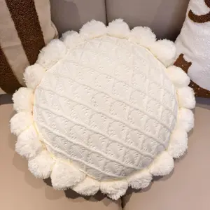 2-piece set: Round Knitted Fringed Cushion Covers with Pom-pom Decorations, for Sofa and Bed Head Cushions, Home Living Room and Bedroom Decorations