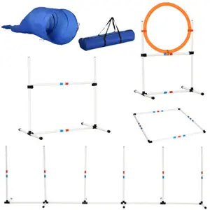 Agility Equipments Pieces Obstacle Courses Training Starter Kit Pet Outdoor Games of Tunnel Dog Jump Hoop Weave Poles Pause Box and Easy Carry Case