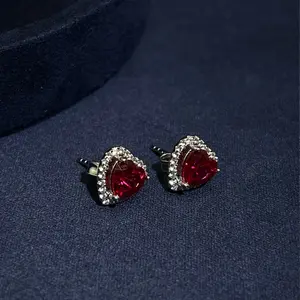 Elegant Heart Shaped Stud Earrings for Women - Ruby Style with Sparkling Accents, Hypoallergenic Romantic Jewelry Perfect for Daily Wear, Party, Wedding & Anniversary Gift Choice