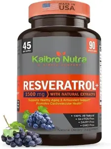 Kaibro Nutra Resveratrol Supplement 1500mg Extra Strength Trans Resveratrol Quercetin with Japanese Knotweed Extracts Anti Aging Radiant Skin & Immunity Support Vegan Non GMO 90 Capsules