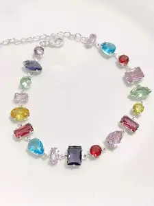 Sparkling Candy Color Bracelet, Random Arrangement Rhinestone Chain, Fashionable Women's Accessory for Daily Commute & Dates