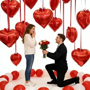30pcs Red Heart-Shaped Foil Balloons with Ribbon - Perfect for Birthdays, New Year, Valentine's Day Parties, and Various Holiday Decorations, Versatile for Everyday Use!