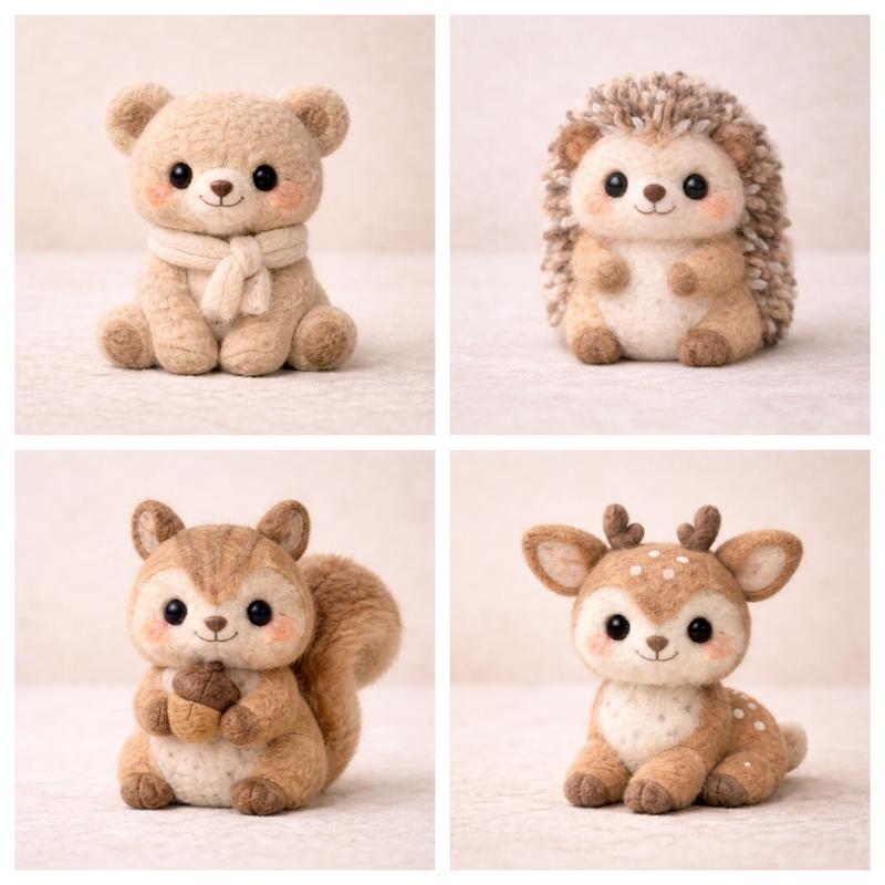 1Set Animal Needle Felting Kit, Felting kits for Beginners adult with Step-by-Step Video Tutorials, Squirrel/Bear/Hedgehog/Deer DIY Felting Kit, Cute Funny Home Decorative Ornaments, Birthday Valentine's Day and Christmas Gifts