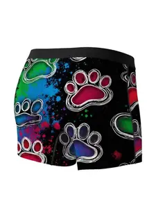 Men's Black Boxer Briefs with Multicolor Paw Print Underwear Red Green Blue Purple Pink Pastel Splash Paint Splash Boxer Shorts Black Waistband Machine Washable Fit for Casual Wear Suitable for Men Menswear Socks