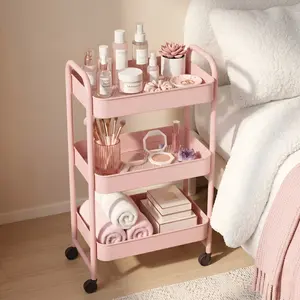 3-Tier Metal Rolling Utility Cart with Wheels, Space Saving Storage Organizer for Bathroom, Kitchen & Dorm
