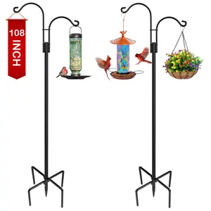 XDW-GIFTS Double Shepherds Hooks for Outdoor,108in,92in,76in,60in, 2-Pack Heavy Duty Garden Pole for Hanging Bird Feeder, Plant Baskets, Solar Light Lanterns, Garden Plant Hanger Stands with 5 Base Prongs
