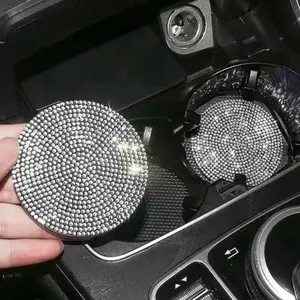 Bling Car Coasters 2 Pack PVC Cup Holder Insert Coaster Anti Slip Universal Vehicle Interior Accessories Crystal Glitter Mats For Women And Men 2.75 Diameter Black