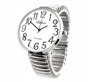 Blekon Collections Silver Super Large White Face Case Size 43mm EXTRA LARGE Stretch Band Japanese Movement PC21J Fashion Watch