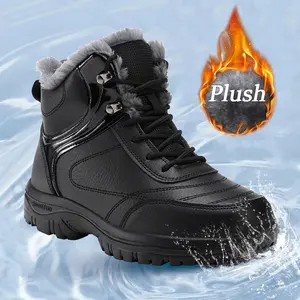 Men's Winter Thermal Snow Boots Non-slip Wear-resistant Durable Rubber Sole Fully Waterproof Windproof Plush Faux Fur for Ultimate Warmth Outdoor Tactical Hiking Boots Boy Footwear Walking Shoes