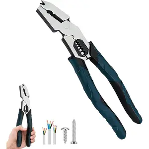 Industrial-Grade Multi-function Cutting Pliers & Nail Puller Tool - High-Leverage Lineman Tools for Electricians with Wire Strippers, Crimpers & Heavy-Duty Cutter (1 Pcs)