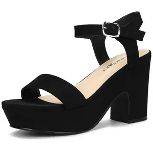 Suede thick soled high heels for shopping dates open toe thick sloping heels high heels with ankle straps high heels