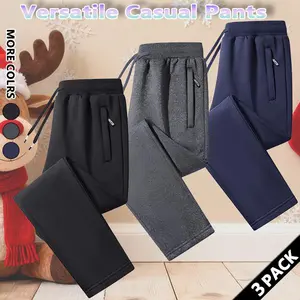 3 PACK Men's solid color straight sports pants, regular style casual and comfortable bottoms, large pockets and drawstring elastic waist design, suitable for daily wear, men's four seasons wear trousers SpringStatements