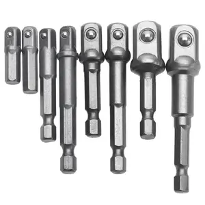 8Pcs Impact Grade Socket Adapter Set, Square Socket Adapter Bits for Drills, Hex Shank Drill Bits Square Nut Driver Power Extension Bar Set 1/4" 3/8" 1/2" Bits