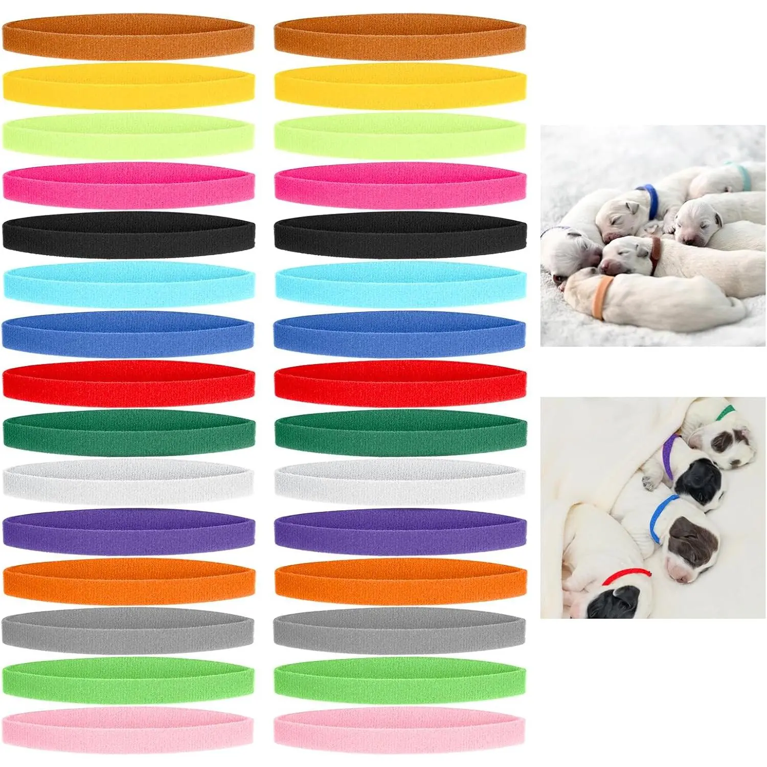 30 Pcs Puppy Whelping Collars, Adjustable Newborn Puppy ID Bands, Puppys Litter Collars for Dog Kitten & Newborn Pet, 15 Colors