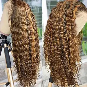 The new 2024 is a hot seller Highlight Human Hair 13X4 Water Wave Lace Front Wigs Honey Blonde P4/27 Hd Lace Frontal Wigs with Baby Hair 250 Density Deep Curly Lace Frontal Wigs for Women Pre Plucked Glueless Wigs 28 30 32 34 Inch
