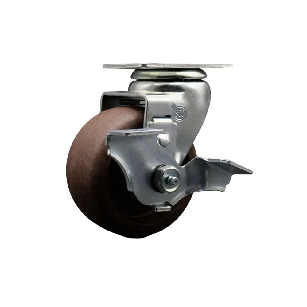 Service Caster SCC-20S420-GFNBZHT-TLB Swivel Top Mount Caster with Brake, Brown 4 in. by 2 in. High Temperature Glass Filled Nylon Wheel, Bronze Bearing, 450 lbs Capacity, Low Rolling Resistance for Commercial Baking