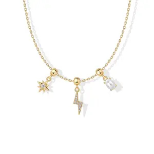 Golden Charm Necklace Set for Women – Dainty Cubic Zirconia Pendants with Adjustable Hypoallergenic Chain – Cute Minimalist Summer Jewelry