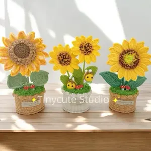 TinyCute Studio Handmade Sunflower Flowerpot Tulips - Woolen Material Decorative Ornaments for Mother's Day Women's Day Valentine's Day & Graduation Gifts