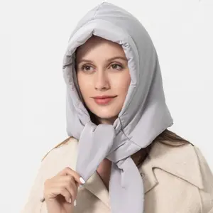 Winter Women's Warm Hooded Down Cotton Triangle Fluffy Scarf Thickened Windproof Waterproof Outdoor Neck Cover Cap