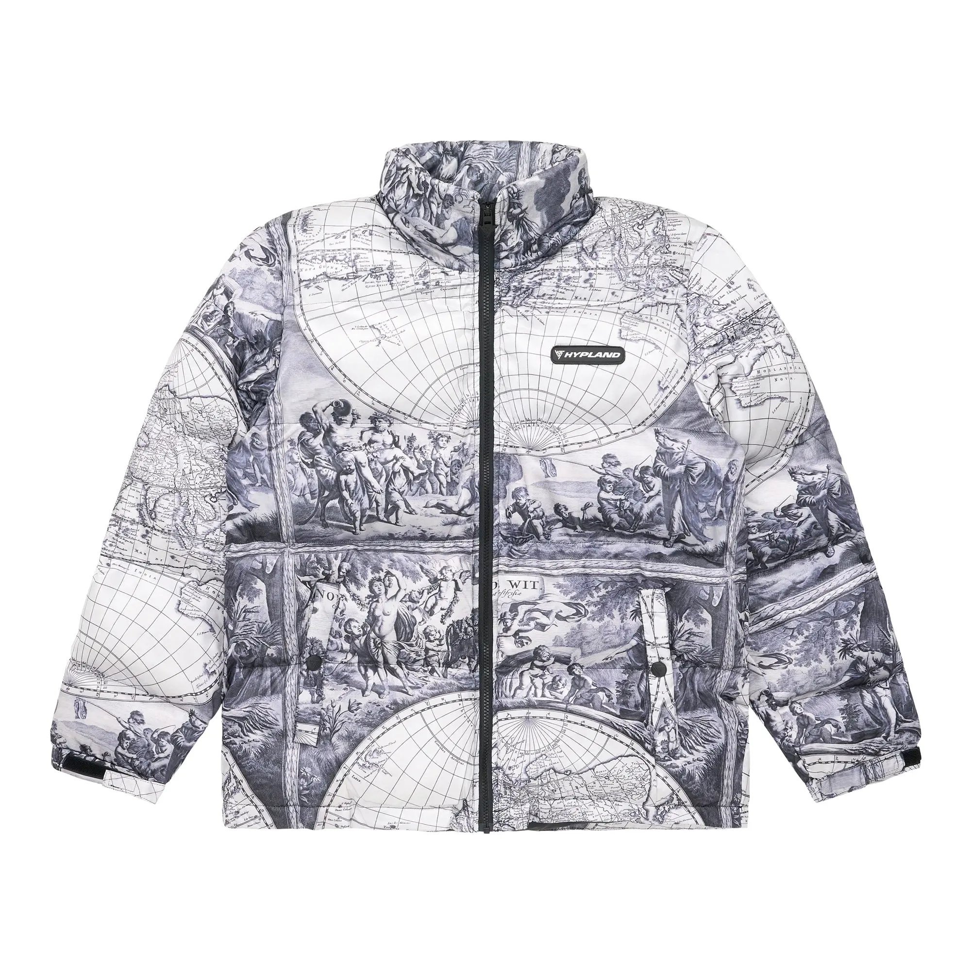 Solid White Puffer Coat for Women, Satin-Lined Nylon Jacket with Old English Back Graphic - True to Size Outerwear Top, Tops, Coats, Shell, Down Jacket