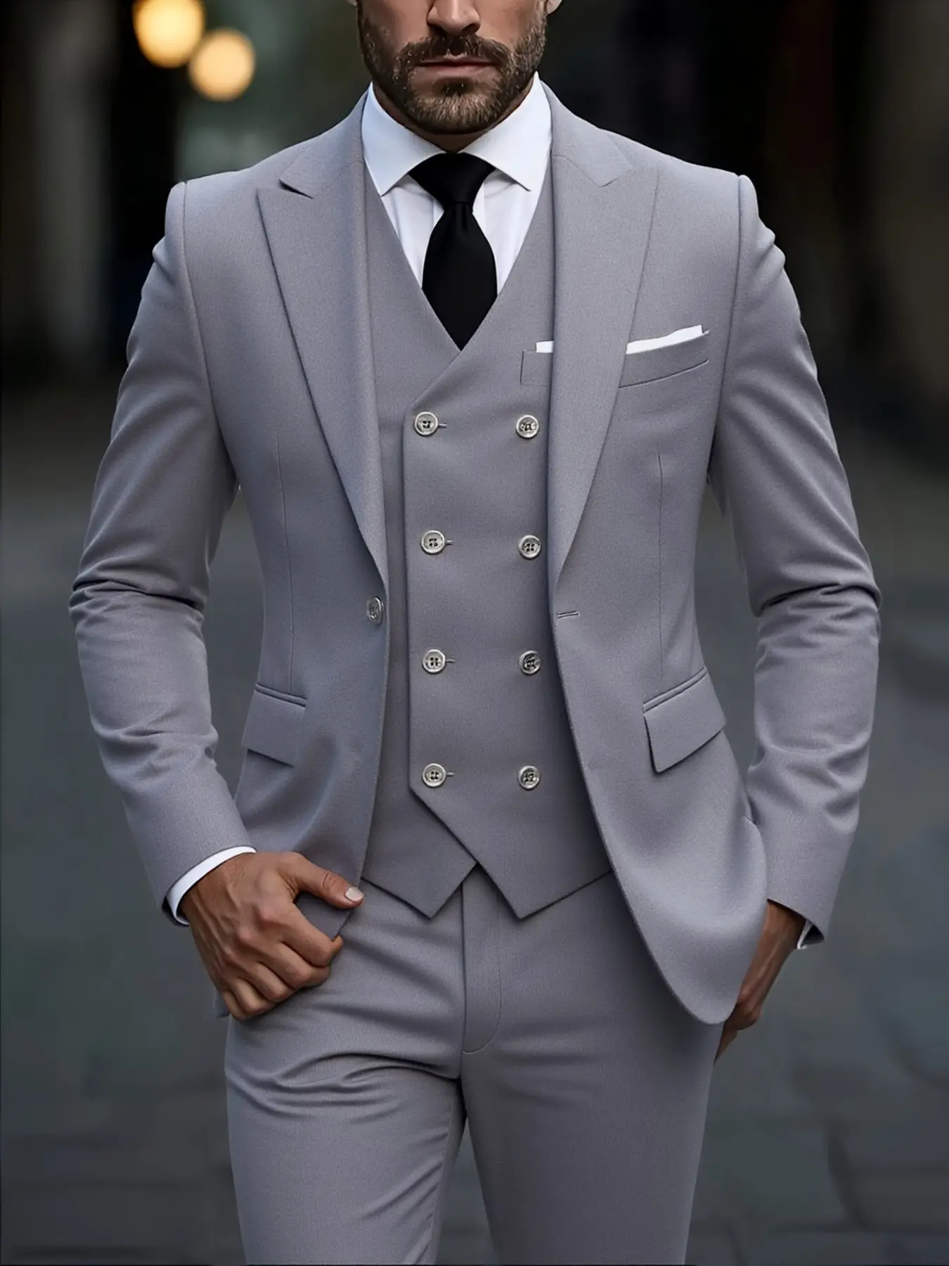 Men Suit 3 Pieces Fashion Slim Fit Blazer Long Sleeve Vest Trousers Set Formal Wear Classic Formal Business Wedding Tuxedos For Men Casual Blazers Clothing Groom and best man wedding suit, Male banquet party social suit, office formal suit