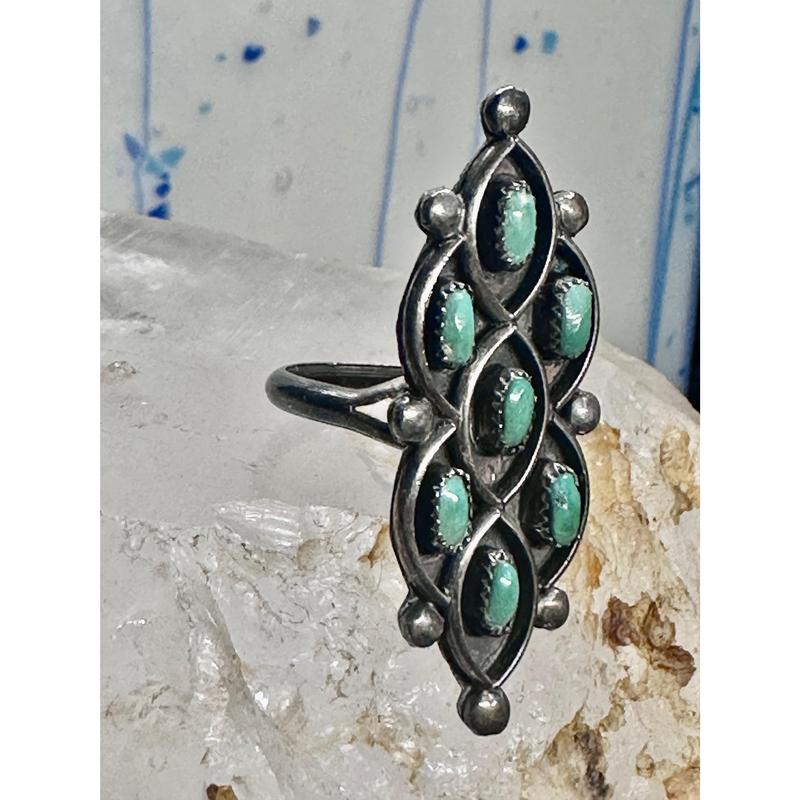 Zuni ring long turquoise size 4 sterling silver women