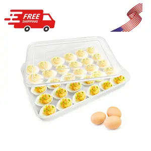Covered Egg Holder for Refrigerator, 30 Deviled Egg Tray with Lid