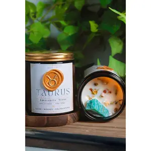Taurus Zodiac Candle – Amazonite Crystal w/ Floral Decor