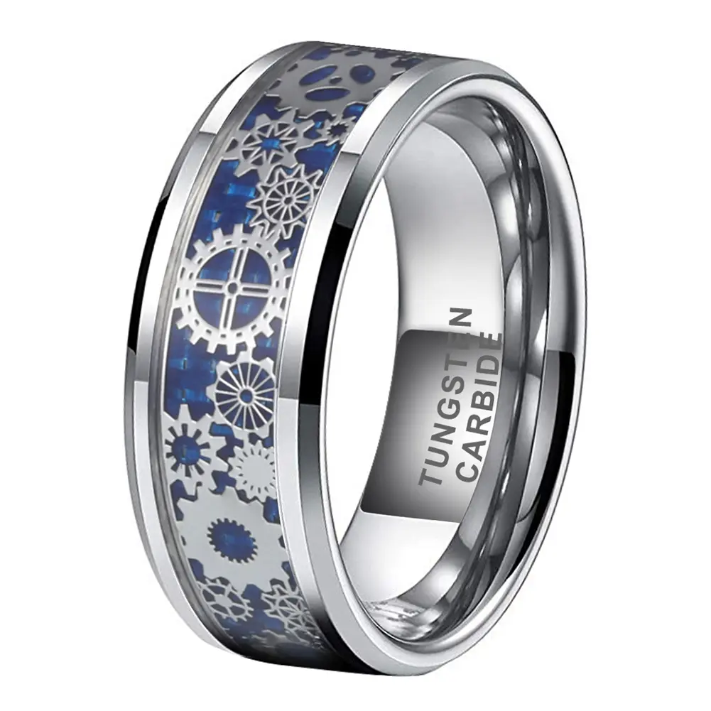 Yonifu Men's Tungsten Carbide Gear Ring - Durable & Ultra Scratch Resistant Promise Ring for Work and Gym, Everyday, 8Mm, Band, Daily, Modern, Fade And Corrosion Resistant, Male, Steampunk Gear, Wedding