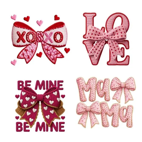 Valentine's Day Faux Yarn DTF Gangsheet, Ready to Apply Transfer sheet