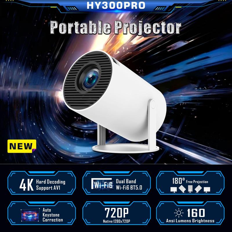 Portable Projector, 2.4/5G WiFi Smart Projector, 360° 4K HD LED , BT 5.2, 200 Inch Screen,Built-in speaker, Home Video Projector